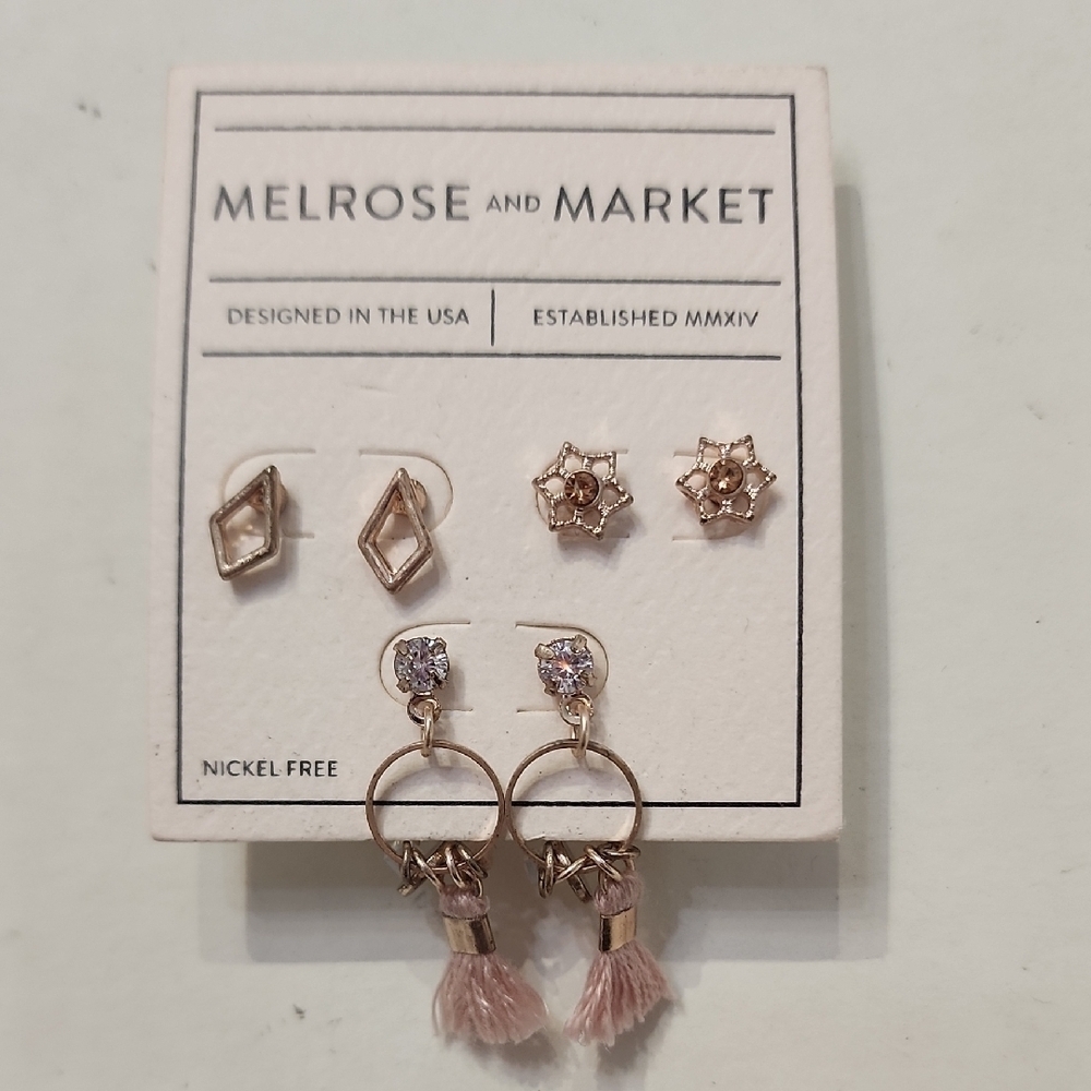 Melrose and Market Pink Rose Gold Stud Earring Collection 3x Sets NWT